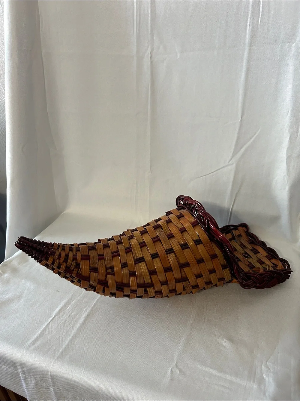 Handwoven Decorative cornucopia Basket - Brown and Dark Brown